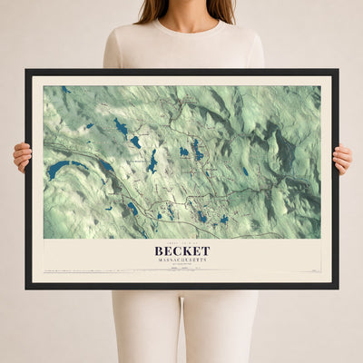 Becket, Massachusetts map print - 24 x 36 black Ayous wood frame