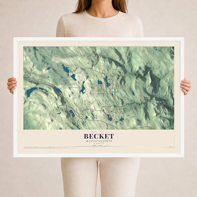 Becket, Massachusetts map print - 24 x 36 white Ayous wood frame