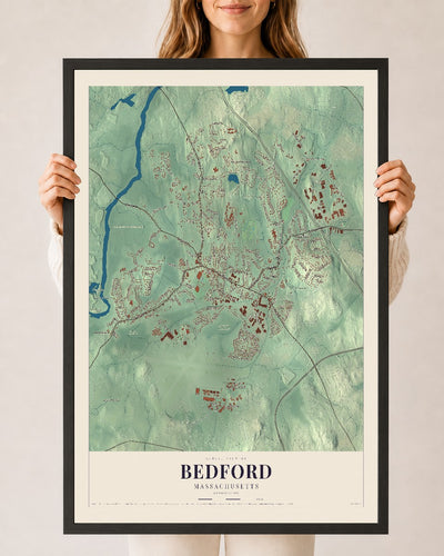 Bedford, Massachusetts map print - 24 x 36 black Ayous wood frame