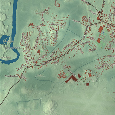 Terrain and local geography detail from the Bedford, Massachusetts map