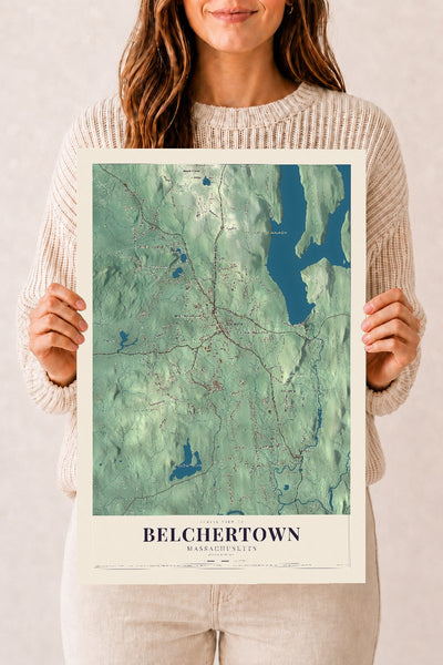 Belchertown, Massachusetts map print - 12 x 18 archival matte print