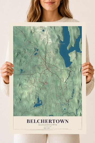 Belchertown, Massachusetts map print - 18 x 24 archival matte print
