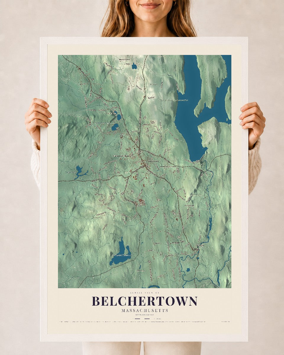 Belchertown, Massachusetts map print - 24 x 36 white Ayous wood frame
