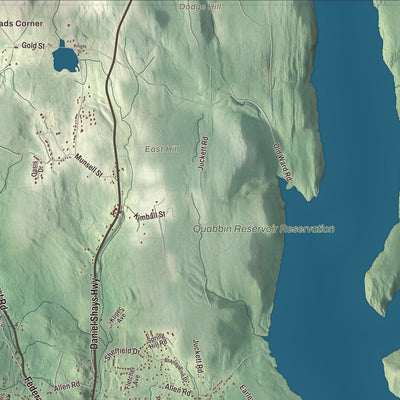 Terrain and local geography detail from the Belchertown, Massachusetts map