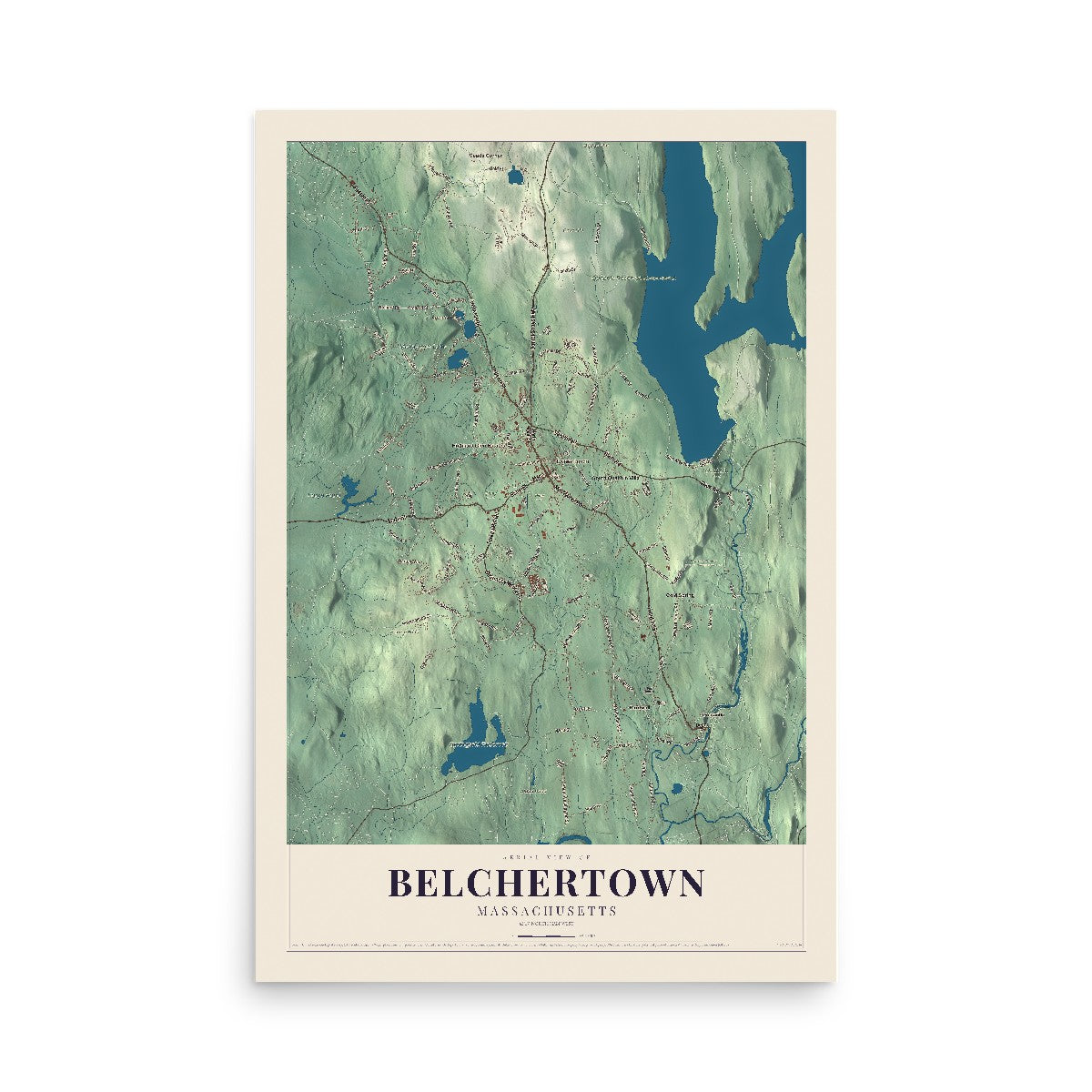 Map of Belchertown, Massachusetts, 12 x 18 inch unframed archival matte print