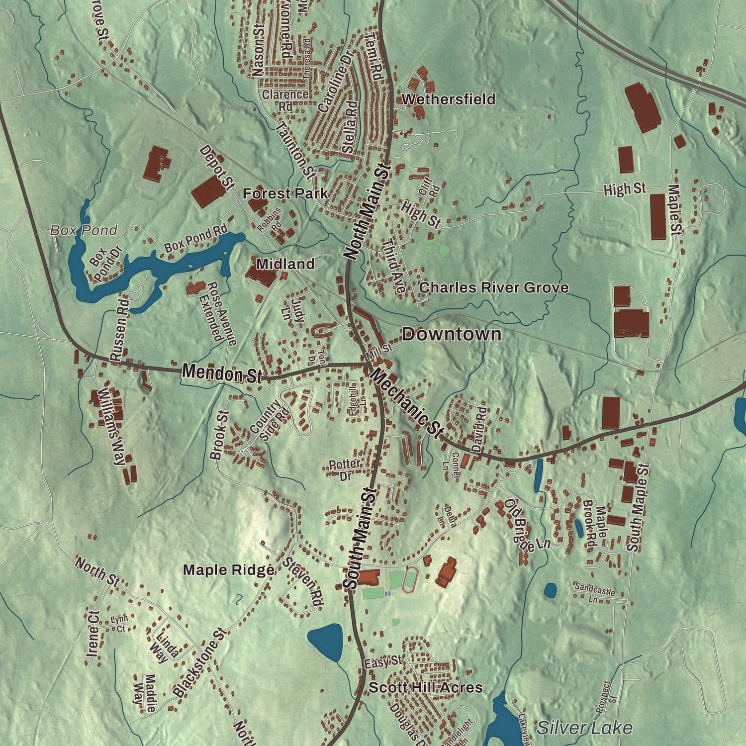 Street and neighborhood detail from the Bellingham, Massachusetts map