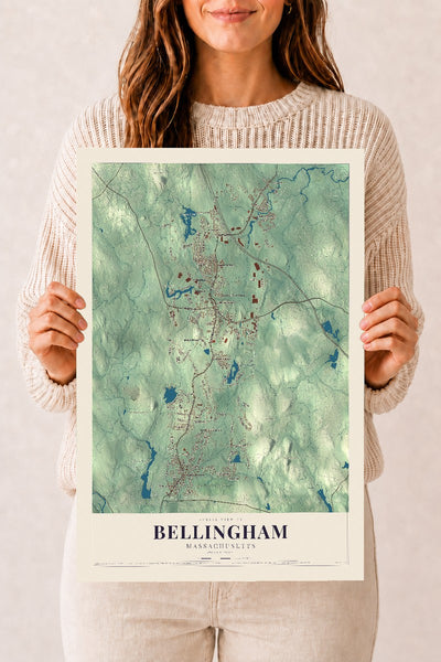 Bellingham, Massachusetts map print - 12 x 18 archival matte print