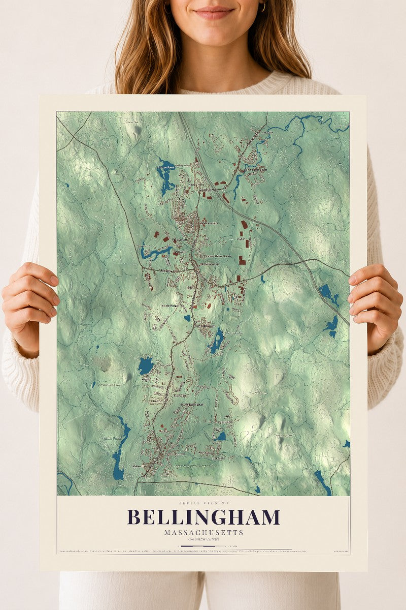 Bellingham, Massachusetts map print - 18 x 24 archival matte print
