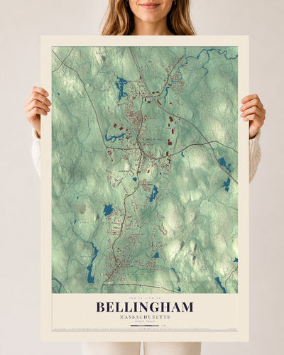 Bellingham, Massachusetts map print - 24 x 36 archival matte print