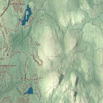 Terrain and local geography detail from the Bellingham, Massachusetts map