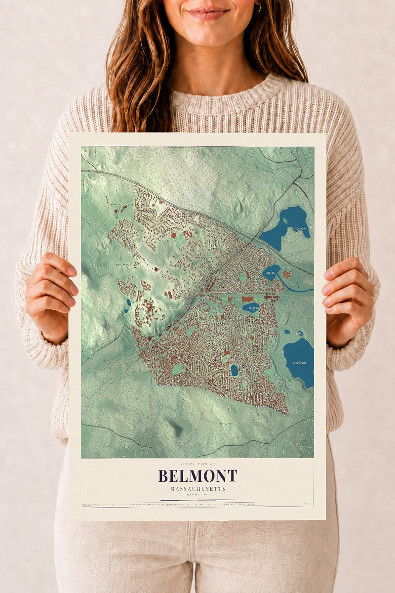 Belmont, Massachusetts map print - 12 x 18 archival matte print