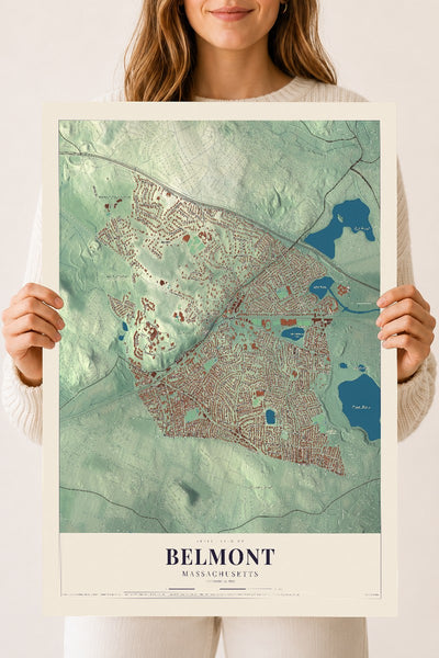 Belmont, Massachusetts map print - 18 x 24 archival matte print
