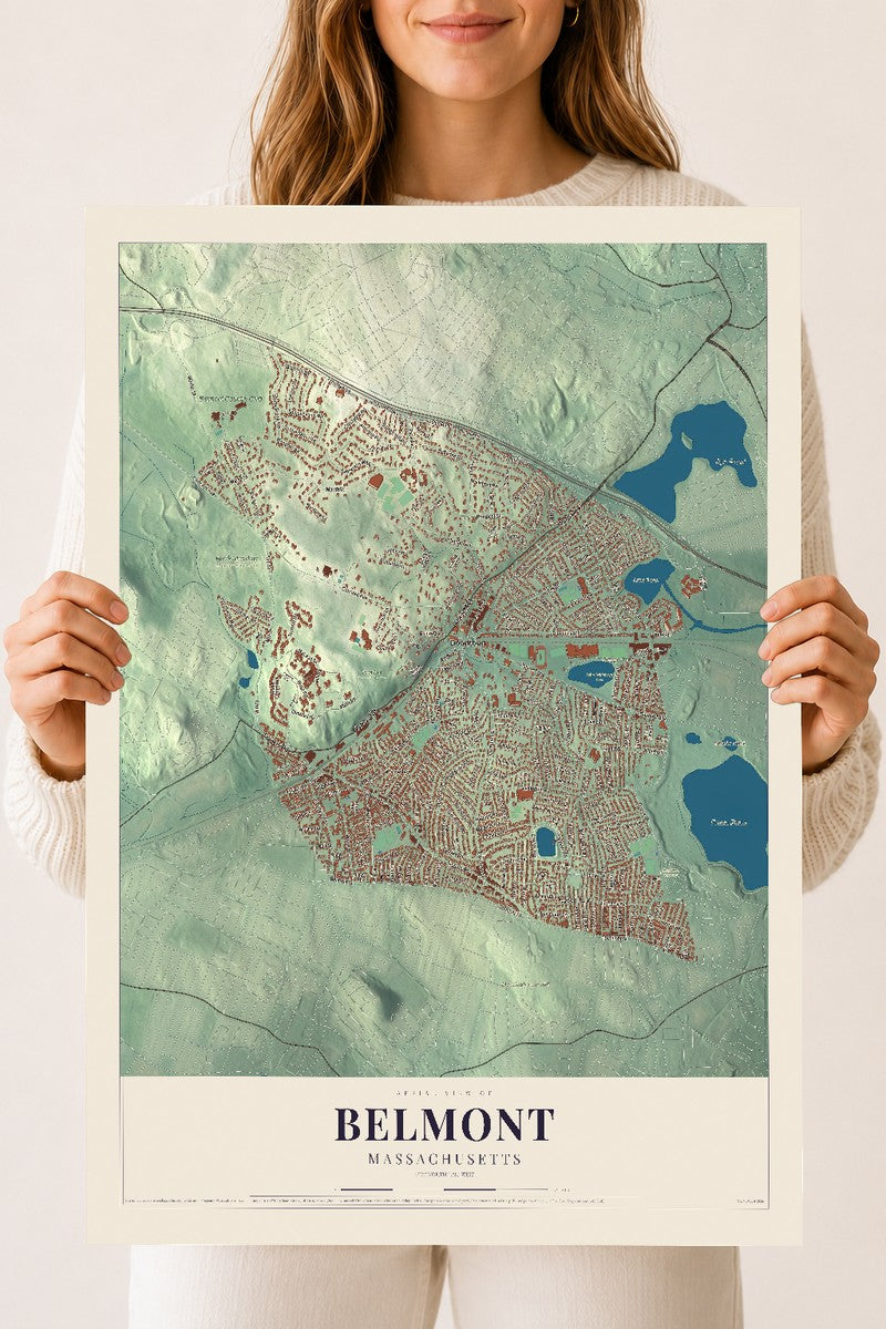 Belmont, Massachusetts map print - 18 x 24 archival matte print