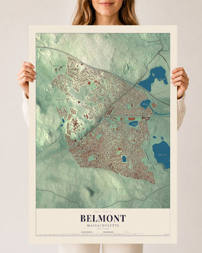Belmont, Massachusetts map print - 24 x 36 archival matte print