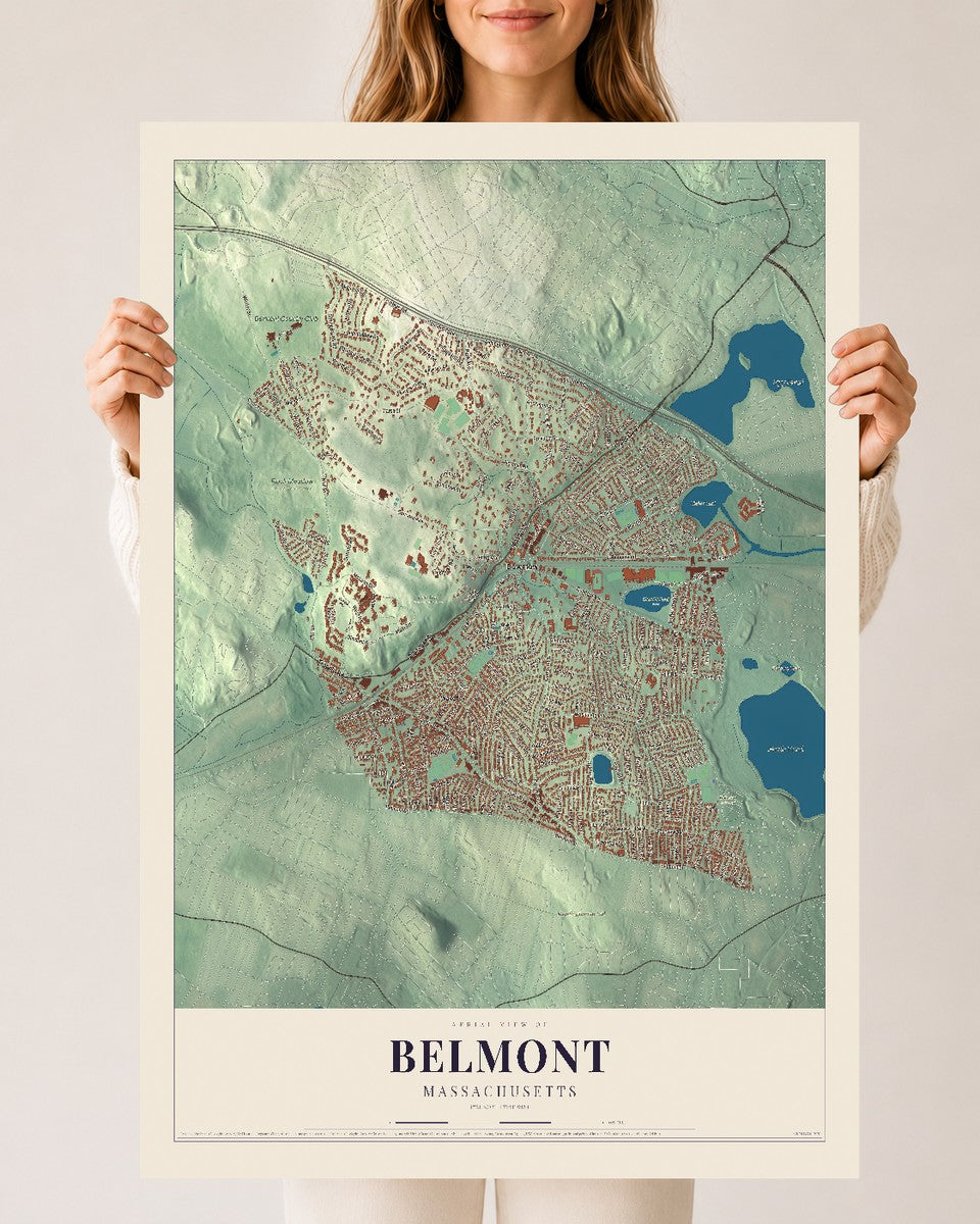 Belmont, Massachusetts map print - 24 x 36 archival matte print