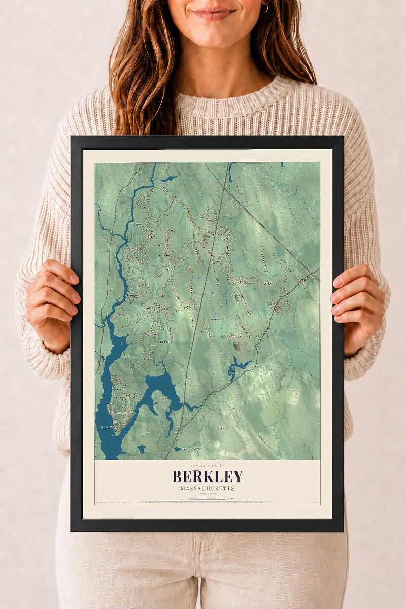 Berkley, Massachusetts map print - 12 x 18 black Ayous wood frame