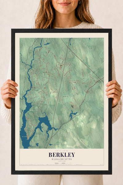 Berkley, Massachusetts map print - 18 x 24 black Ayous wood frame