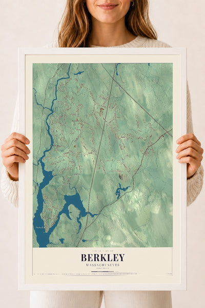 Berkley, Massachusetts map print - 18 x 24 white Ayous wood frame