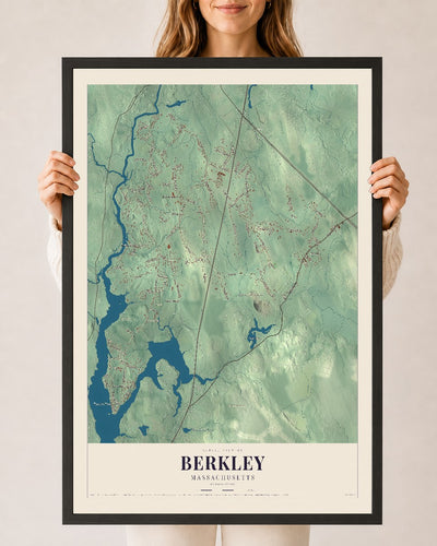 Berkley, Massachusetts map print - 24 x 36 black Ayous wood frame