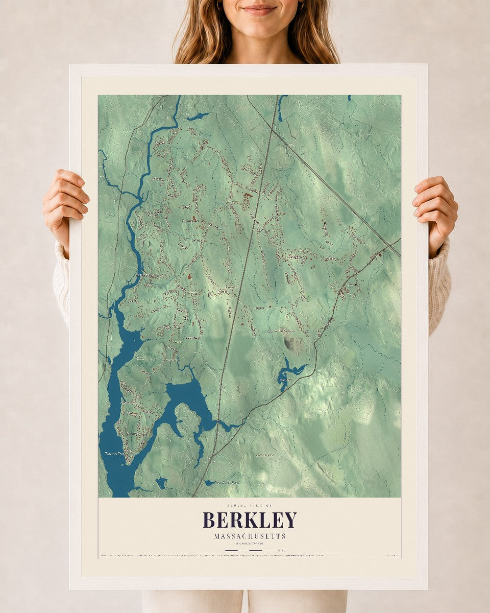 Berkley, Massachusetts map print - 24 x 36 white Ayous wood frame