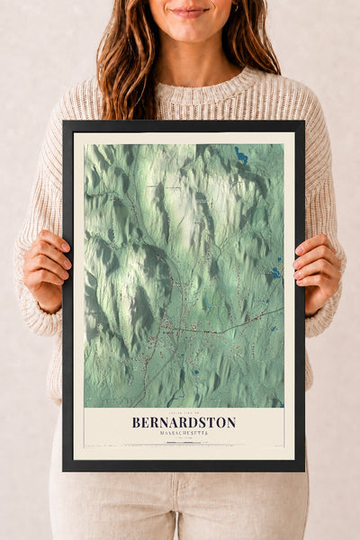 Bernardston, Massachusetts map print - 12 x 18 black Ayous wood frame