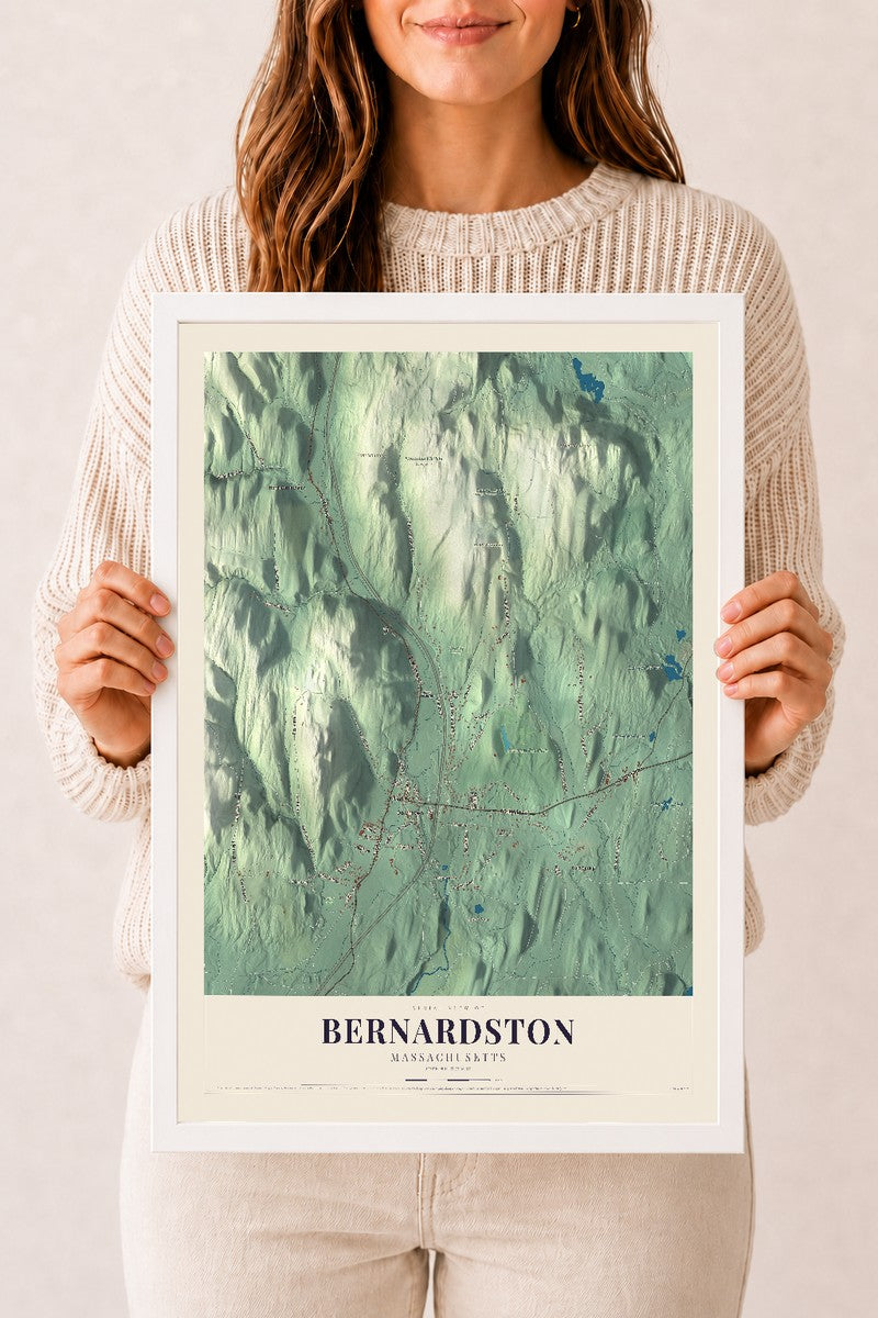Bernardston, Massachusetts map print - 12 x 18 white Ayous wood frame