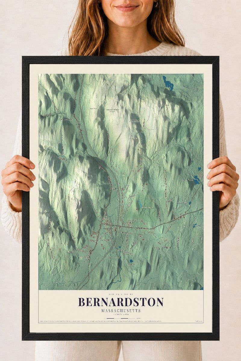 Bernardston, Massachusetts map print - 18 x 24 black Ayous wood frame