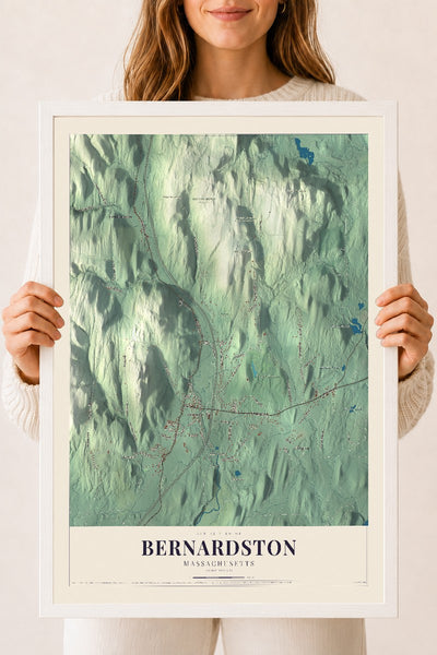 Bernardston, Massachusetts map print - 18 x 24 white Ayous wood frame