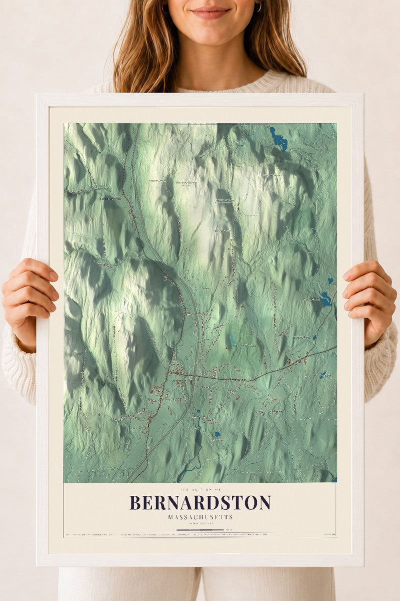 Bernardston, Massachusetts map print - 18 x 24 white Ayous wood frame