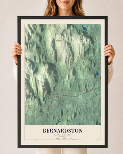 Bernardston, Massachusetts map print - 24 x 36 black Ayous wood frame
