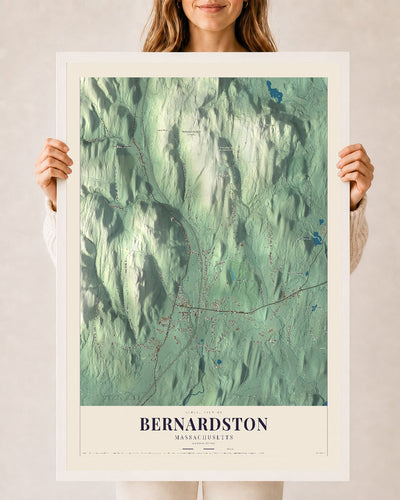 Bernardston, Massachusetts map print - 24 x 36 white Ayous wood frame