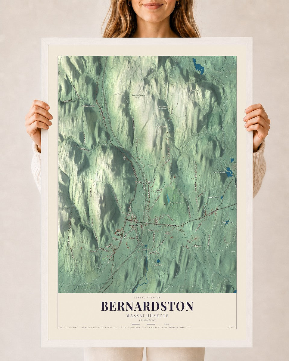 Bernardston, Massachusetts map print - 24 x 36 white Ayous wood frame