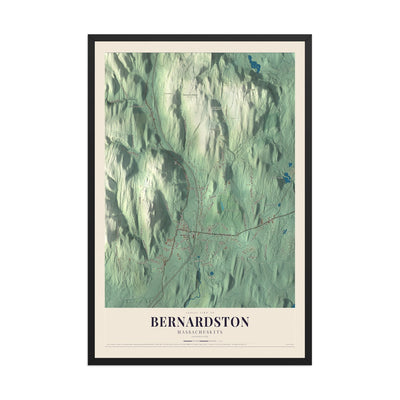 Map of Bernardston, Massachusetts, 12 x 18 inch print in a black wood frame
