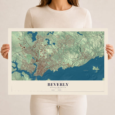 Map of Beverly, Massachusetts, 12 x 18 inch unframed archival matte print