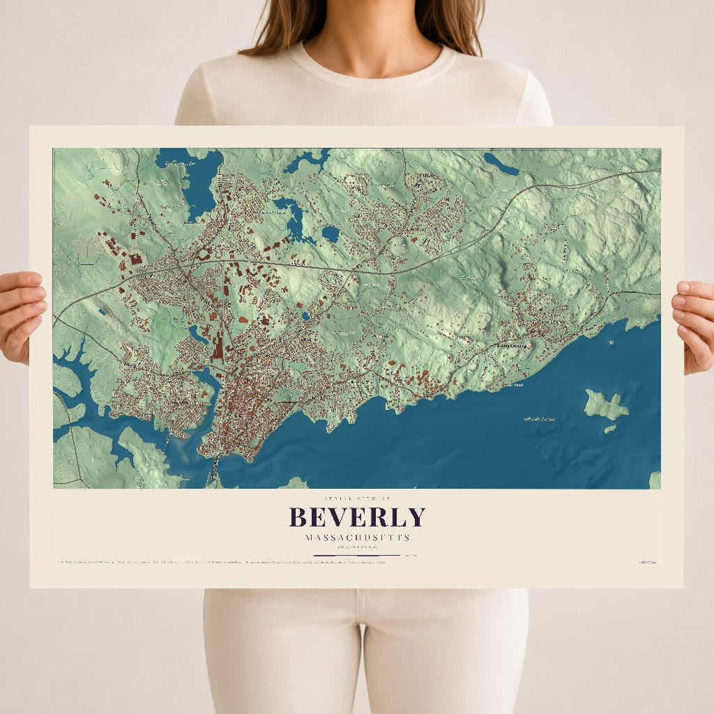Map of Beverly, Massachusetts, 18 x 24 inch unframed archival matte print