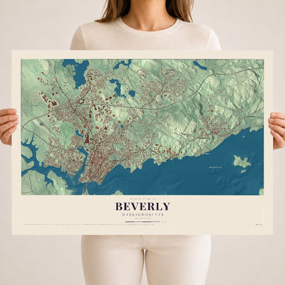 Map of Beverly, Massachusetts, 18 x 24 inch unframed archival matte print
