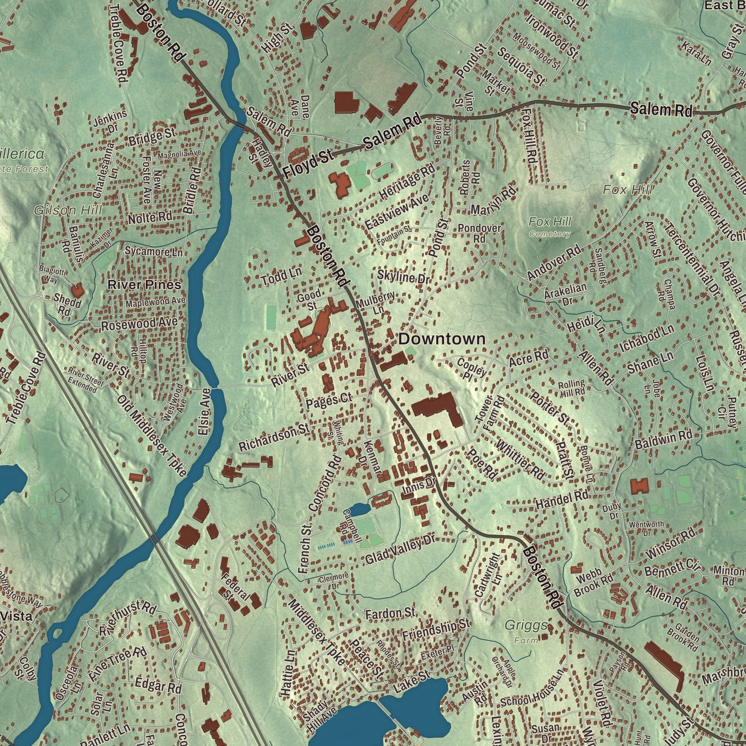 Street and neighborhood detail from the Billerica, Massachusetts map