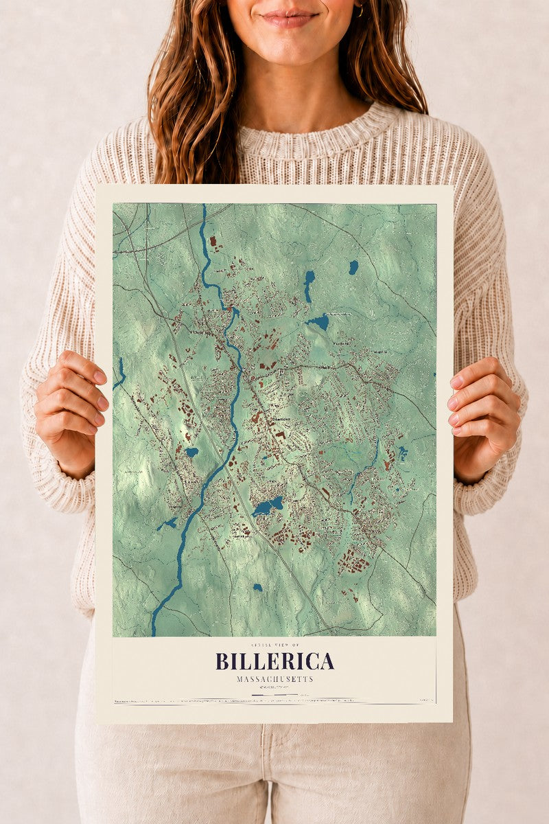 Billerica, Massachusetts map print - 12 x 18 archival matte print