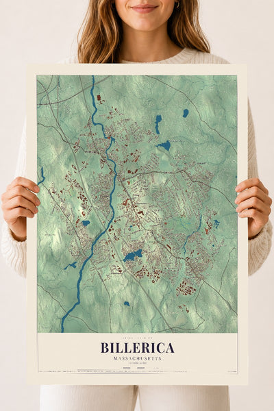 Billerica, Massachusetts map print - 18 x 24 archival matte print