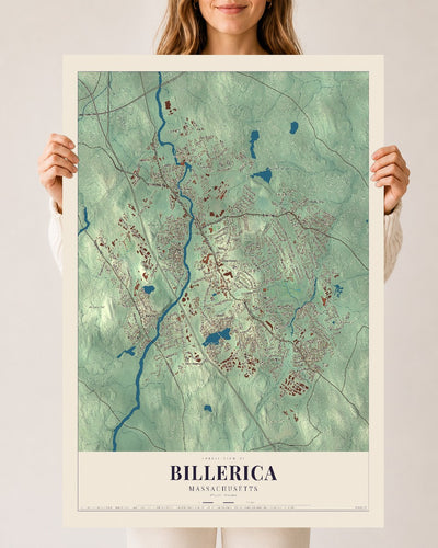 Billerica, Massachusetts map print - 24 x 36 archival matte print