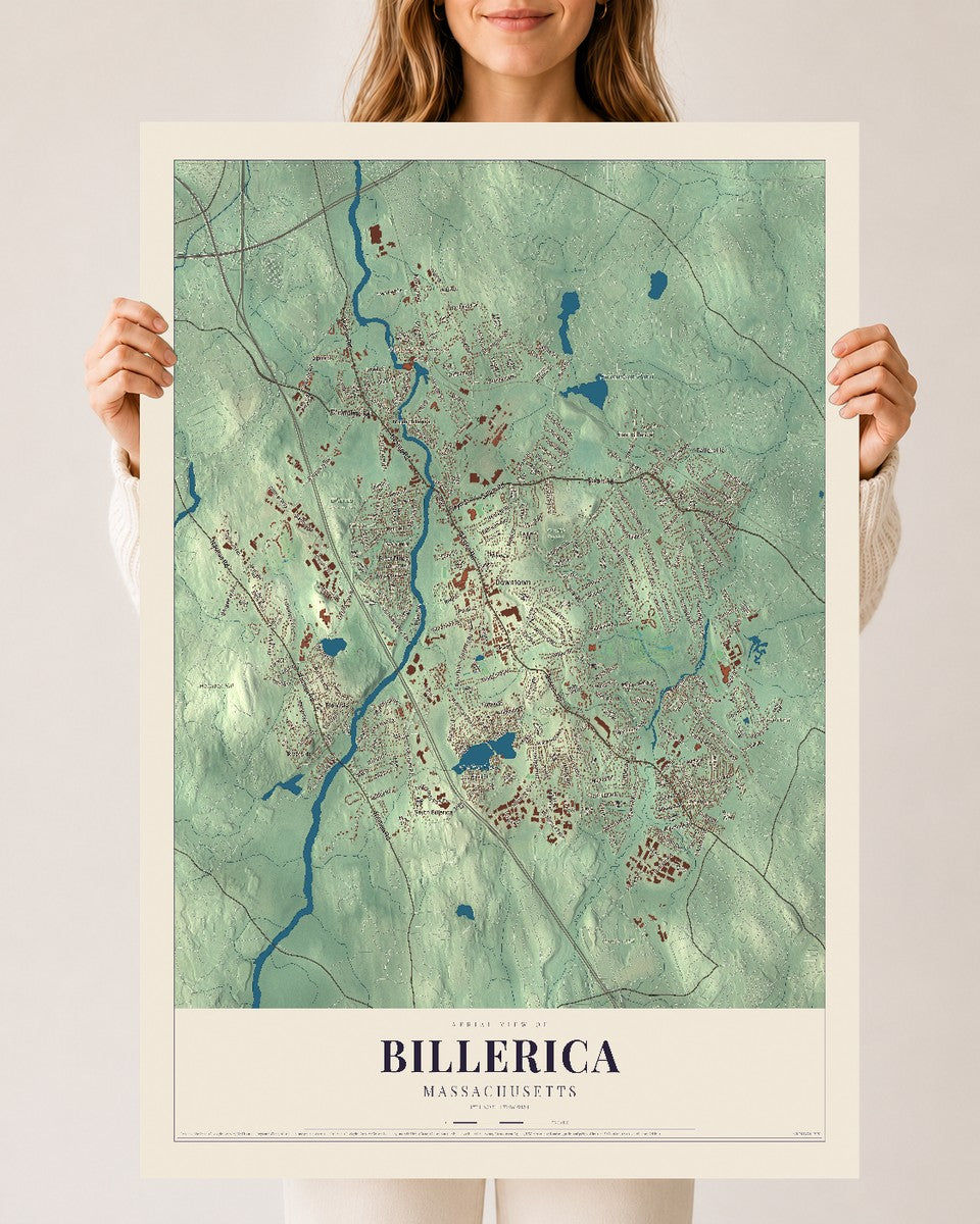 Billerica, Massachusetts map print - 24 x 36 archival matte print