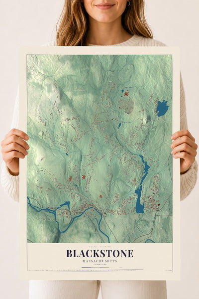 Blackstone, Massachusetts map print - 18 x 24 archival matte print