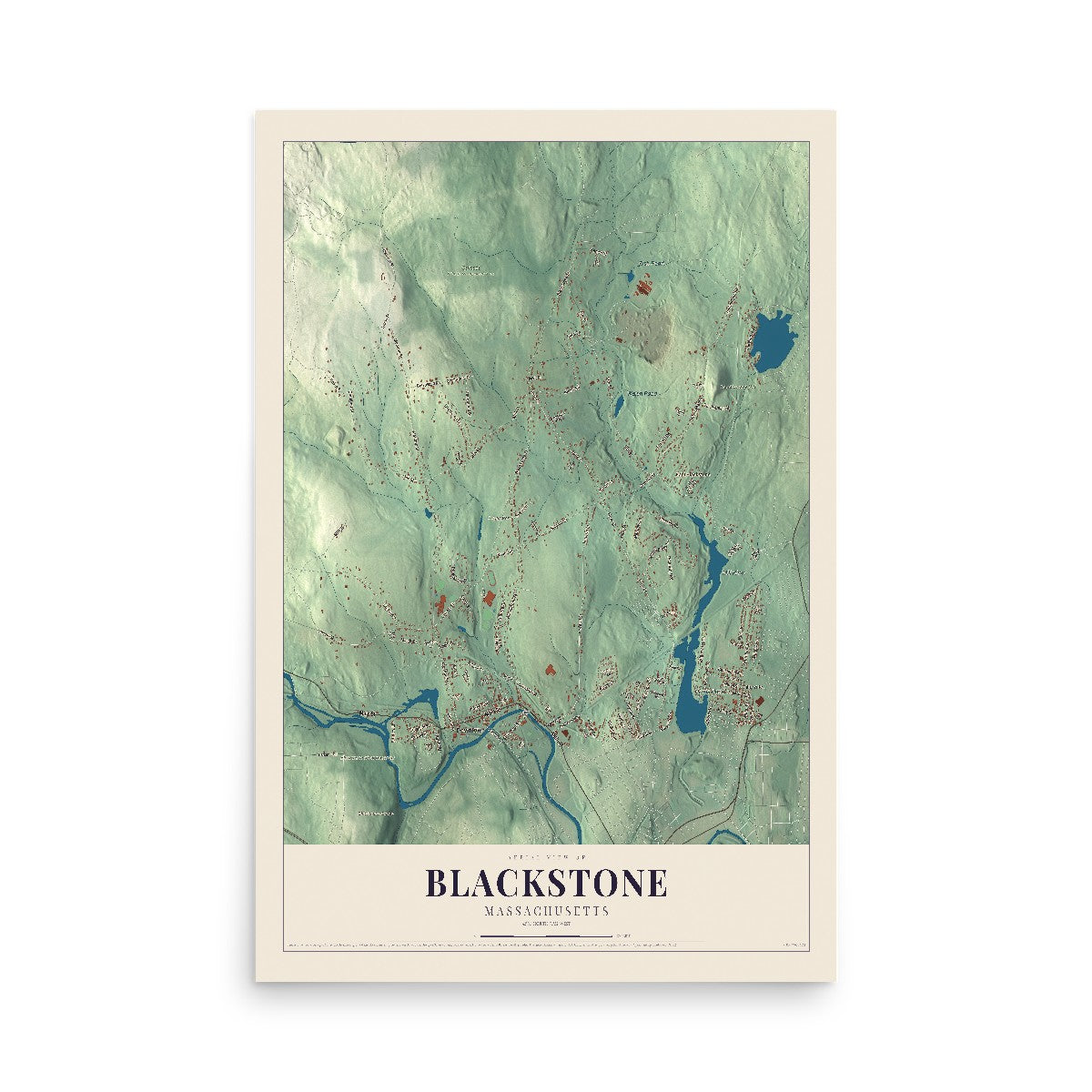 Map of Blackstone, Massachusetts, 12 x 18 inch unframed archival matte print