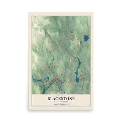 Map of Blackstone, Massachusetts, 12 x 18 inch unframed archival matte print