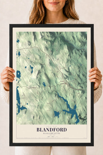 Blandford, Massachusetts map print - 18 x 24 black Ayous wood frame