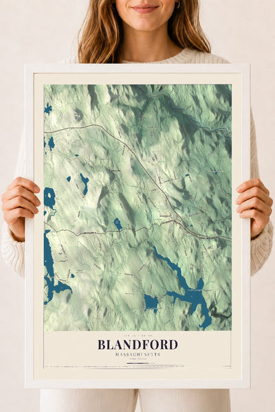 Blandford, Massachusetts map print - 18 x 24 white Ayous wood frame