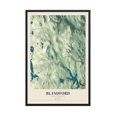 Map of Blandford, Massachusetts, 12 x 18 inch print in a black wood frame