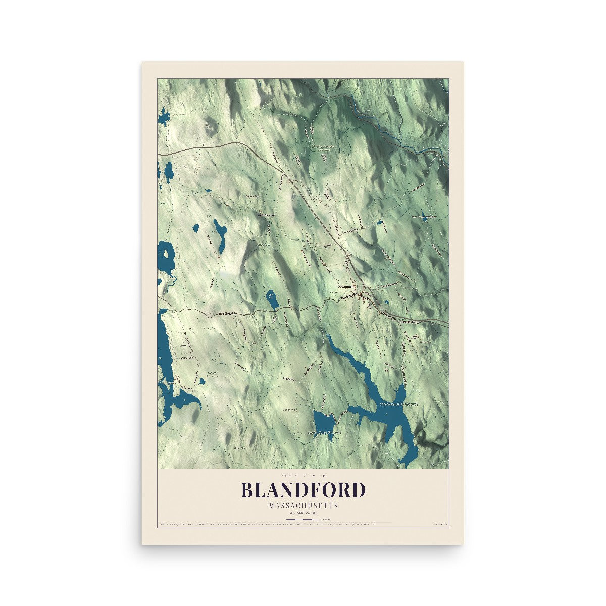 Map of Blandford, Massachusetts, 12 x 18 inch unframed archival matte print