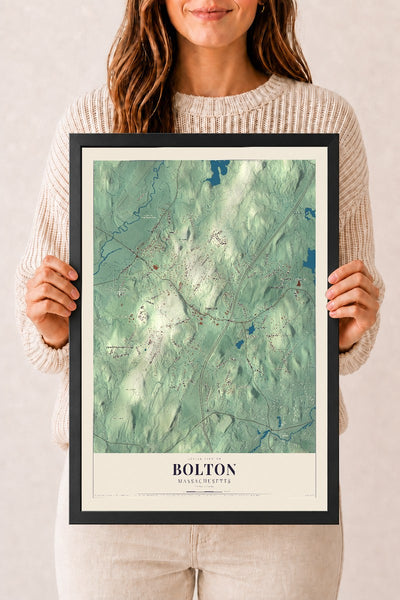 Bolton, Massachusetts map print - 12 x 18 black Ayous wood frame