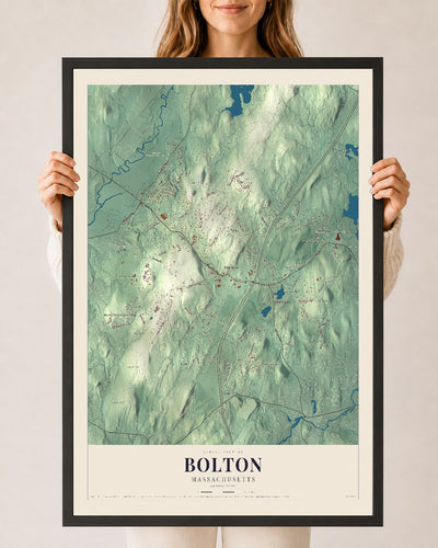 Bolton, Massachusetts map print - 24 x 36 black Ayous wood frame